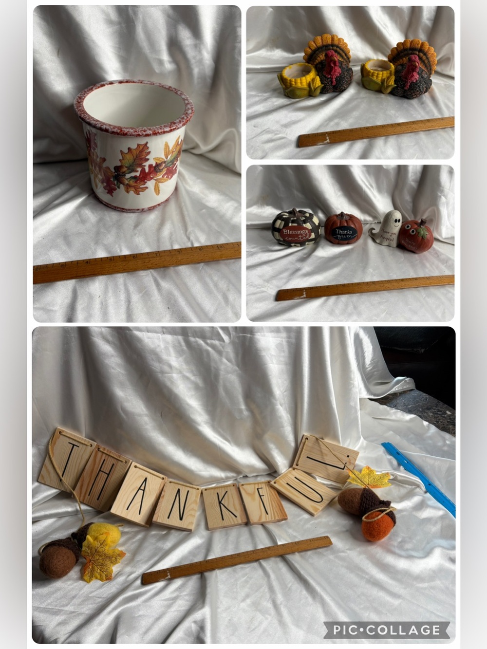 LOT FALL THANKSGIVING HOME DECOR CUTE CANDLE HOLDERS CROCK WOODEN THANKFUL DECOR